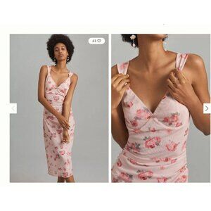 NWT Anthropologie Mare Mare Floral Pink Roses Midi Dress SZ XL Romantic Wedding